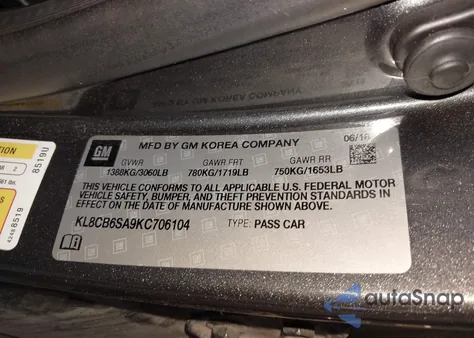 2019 Chevrolet Spark Ls Cvt z USA, uszkodzony, nr VIN KL8CB6SA9KC706104